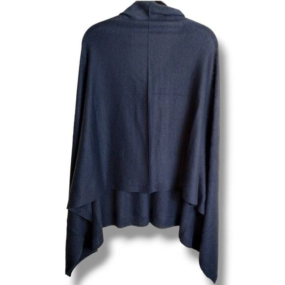 Viv and Lou Poncho Wrap Navy Knit Fringe Pullover Preppy Corpcore Lagenlook 26x3 - Picture 5 of 12
